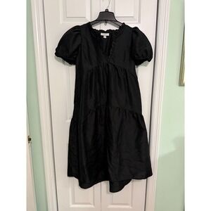 Kika Vargas X Target Black Ruffle Tiered Puff Sleeve Midi Dress SZ SMALL